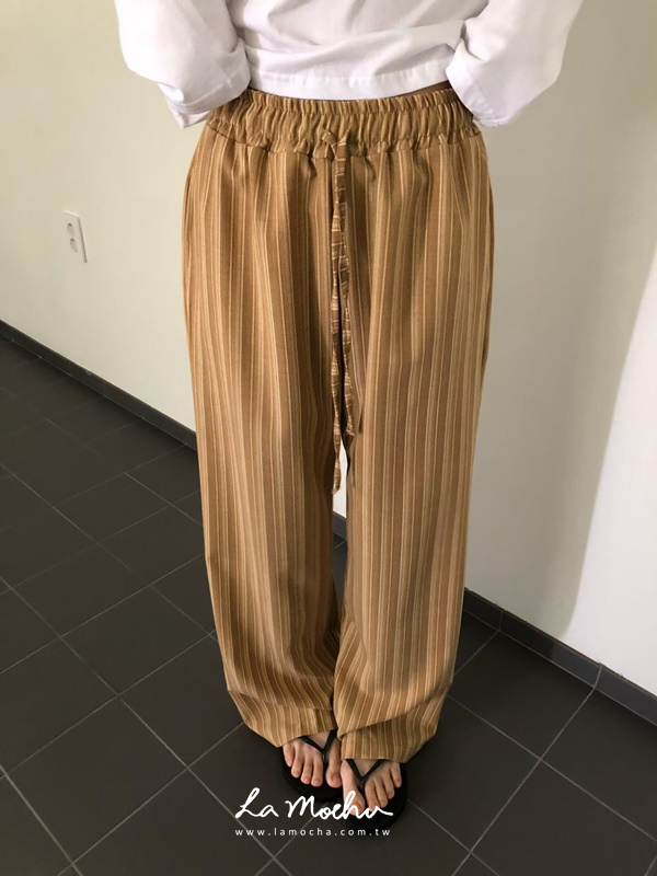 老錢風抽繩條紋褲